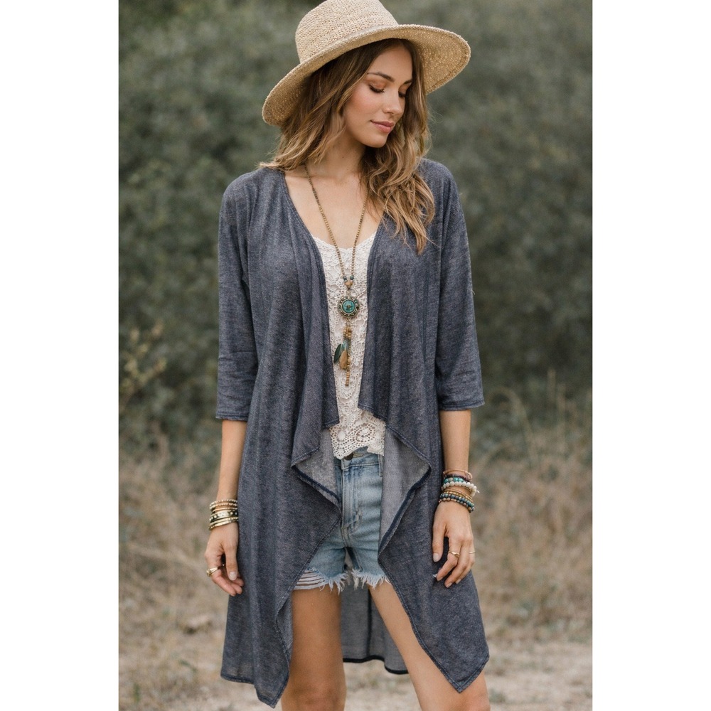 LulaRoe Waterfall Cardigan Kimono Wrap Sz Small Denim‎ Fade Blue Layers Slimming